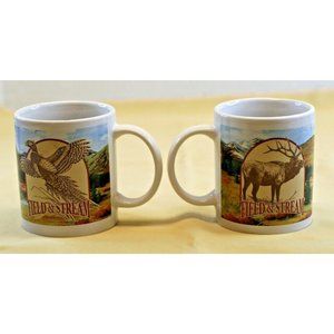 Pair of Field & Stream Coffee Mugs Hot Cocoa Elk & Pheasant Houston Harvest Used